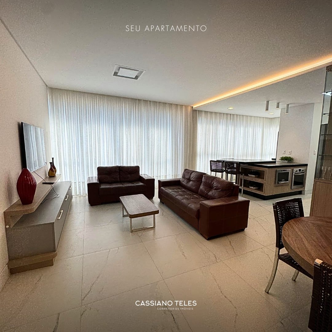 Sala de estar decorada do apartamento à venda Itapema no Carmel Residence.