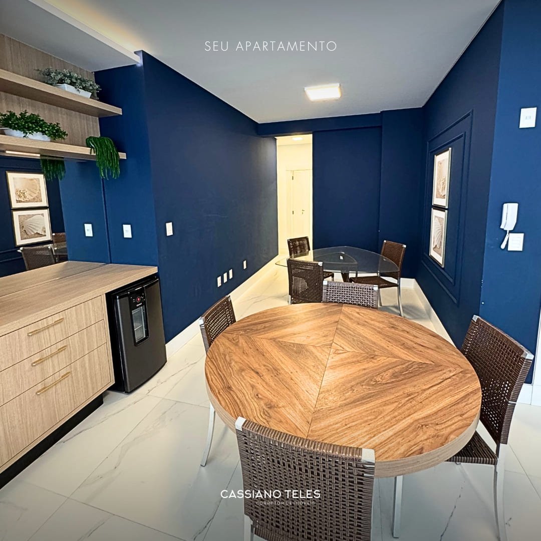 Salão de festas mobiliado no Carmel Residence em Itapema.