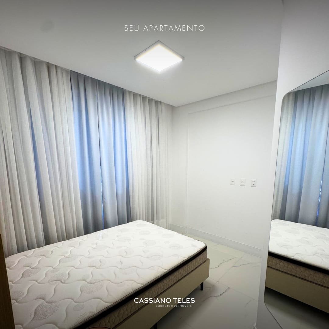 Suíte decorada do apartamento no Carmel Residence em Itapema.