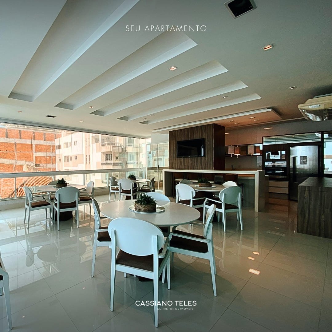 Detalhes do salão de festas decorado no Residencial Cayman em Itapema.