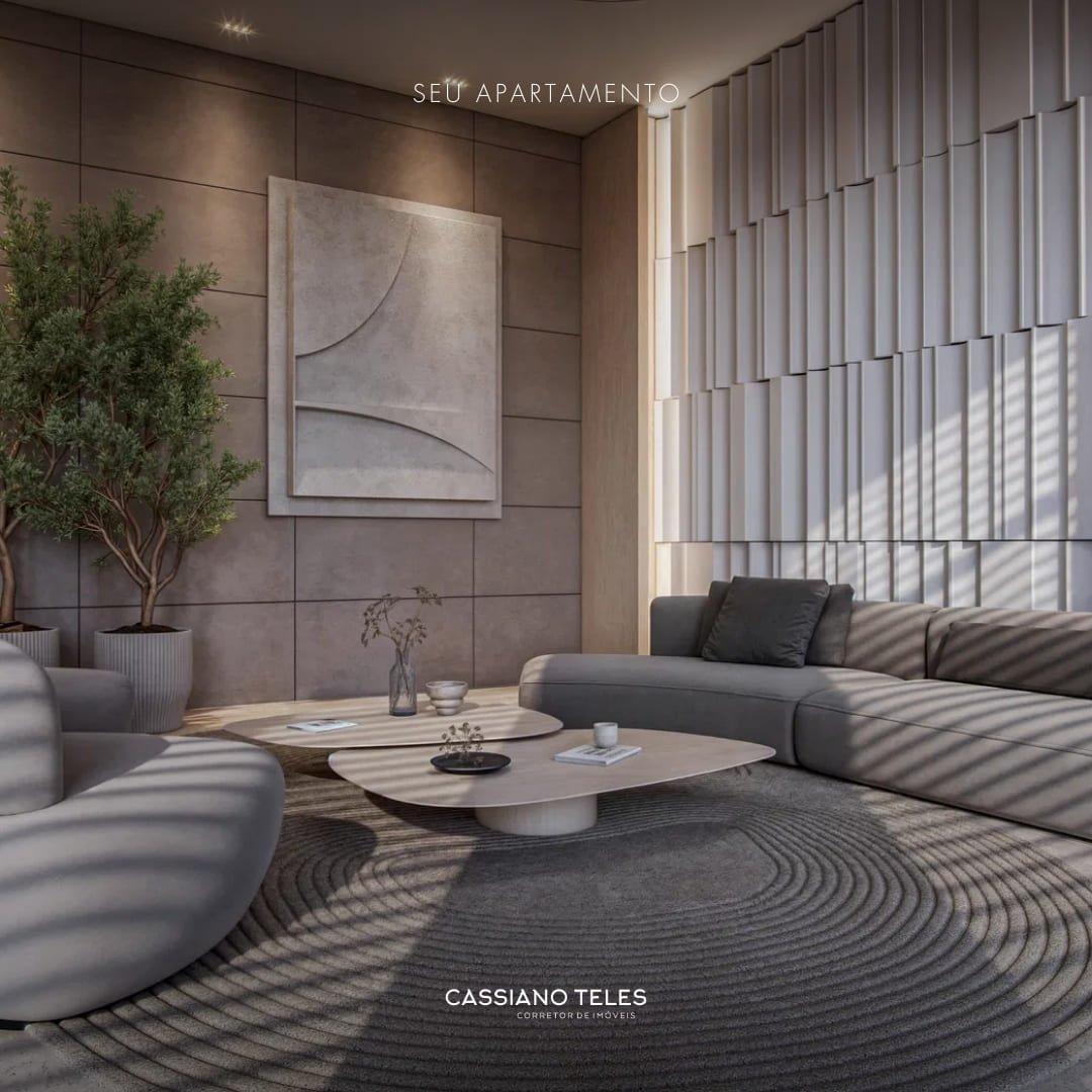 Hall de entrada do Vellum em Porto Belo, com ambiente decorado e acabamento sofisticado no lançamento.