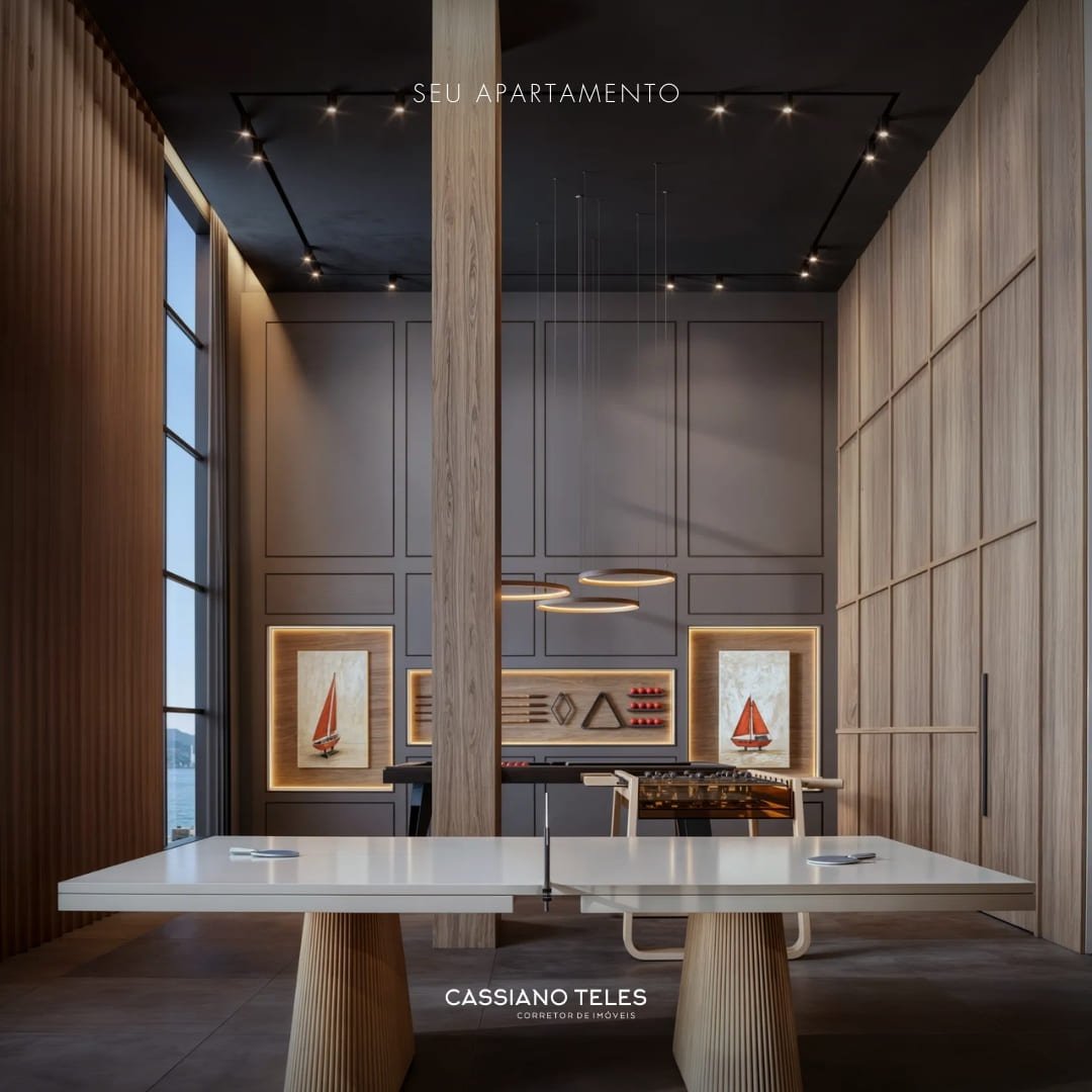 Salão de festas do Vellum em Porto Belo, ambiente elegante para receber convidados com conforto e sofisticação.