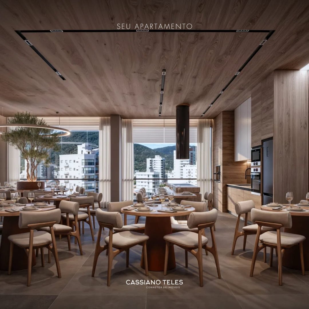 Salão de festas do Vellum em Porto Belo, ambiente elegante para receber convidados com conforto e sofisticação.