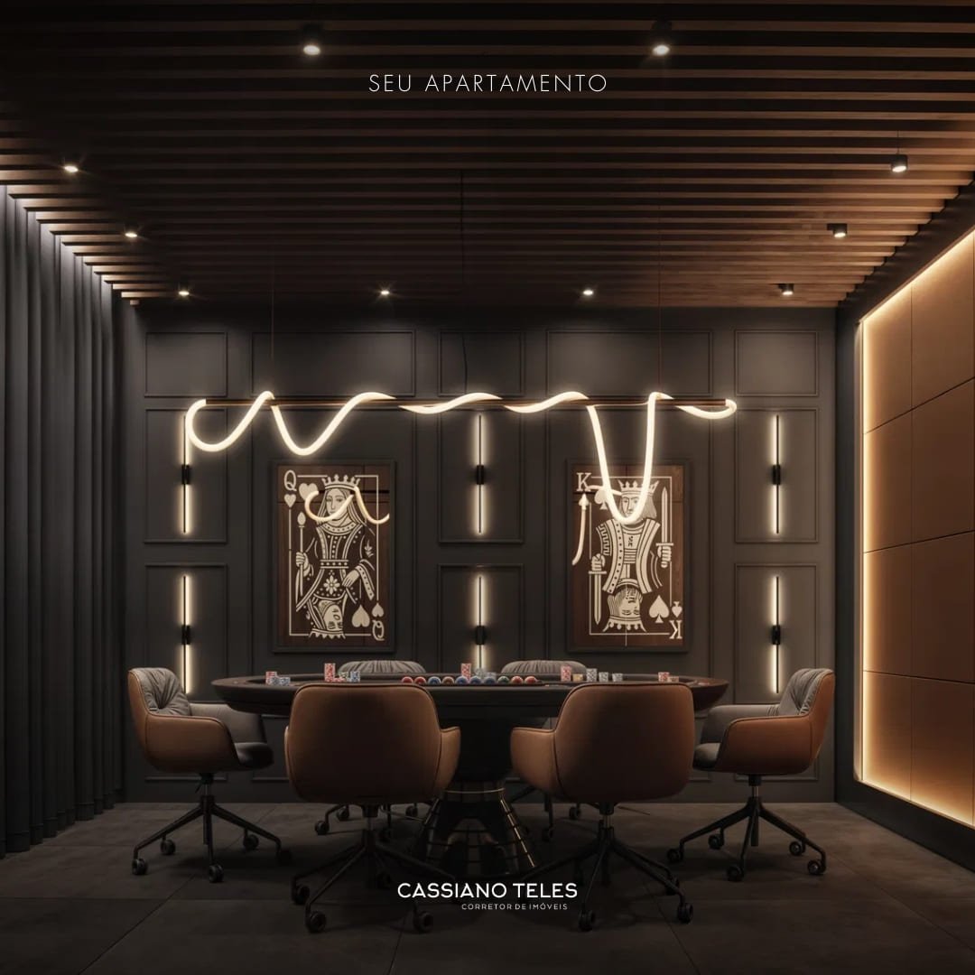 Salão de jogos do Vellum em Porto Belo, espaço de lazer moderno e pensado para momentos de diversão em família.