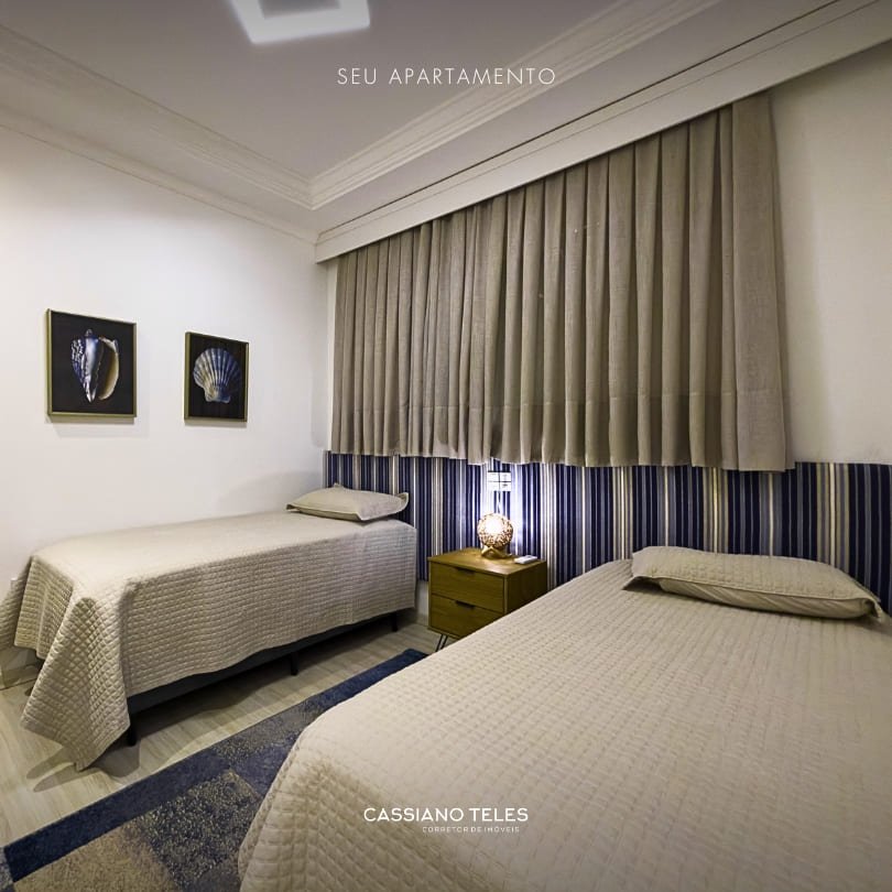 Dormitório no Apartamento à venda Itapema Le Lis Blanc com duas camas e decoração neutra