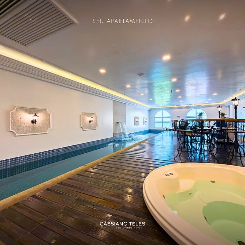 Área de lazer com piscina e spa no Le Lis Blanc Itapema